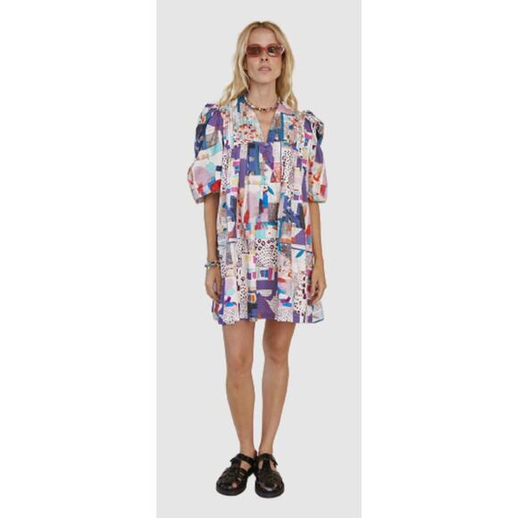 Hunter Bell Jenkins Mini Dress Patchwork Print Cotton Puff Sleeve Tuckernuck - Picture 12 of 12